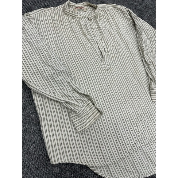 Gleneske Large Irish Grandfather Shirt White Green Stripe Cotton Made In Ireland - Picture 3 of 8